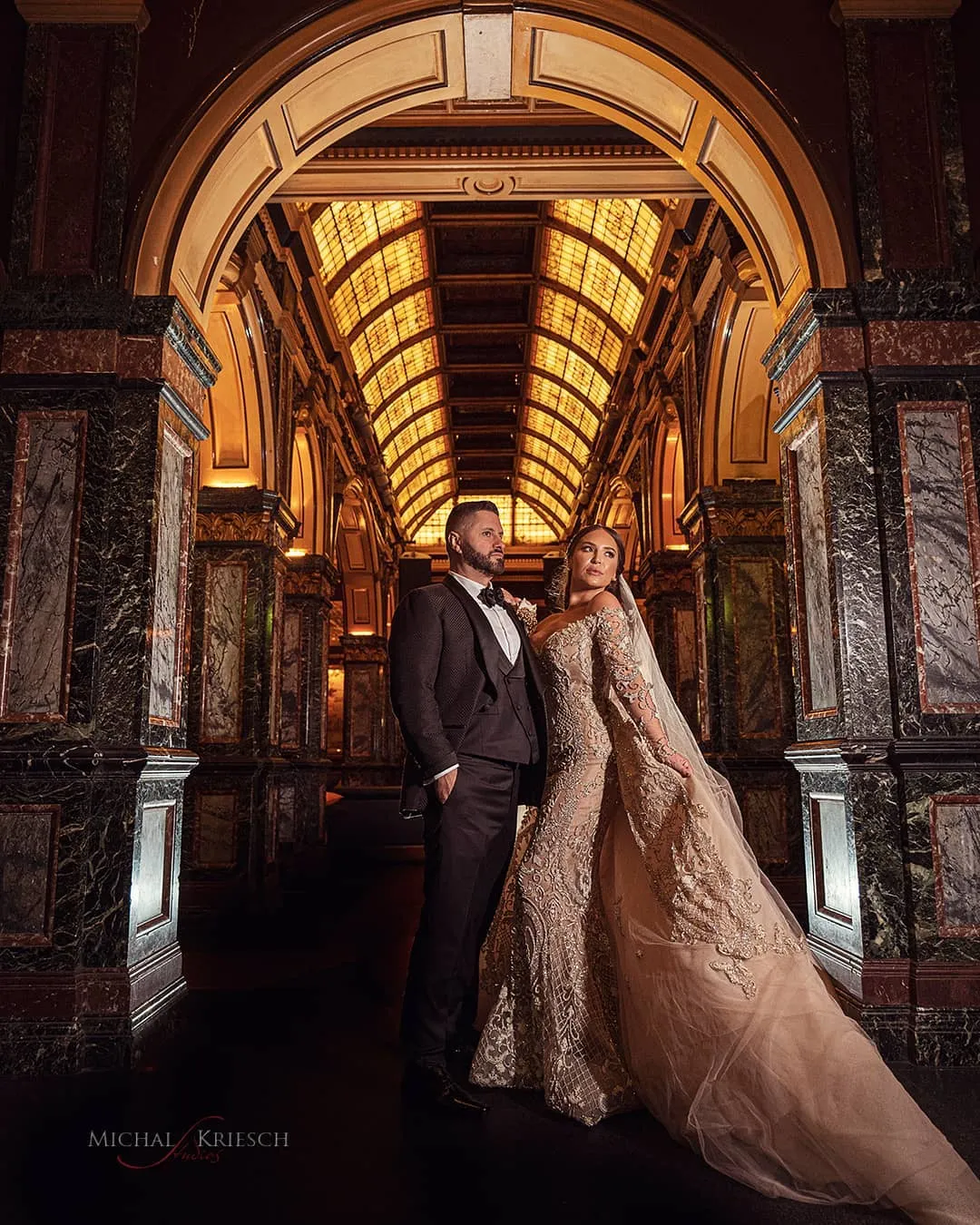 Plus Size Gold Lace Beaded Wedding Dress | urious Mermaid Bridal Gown