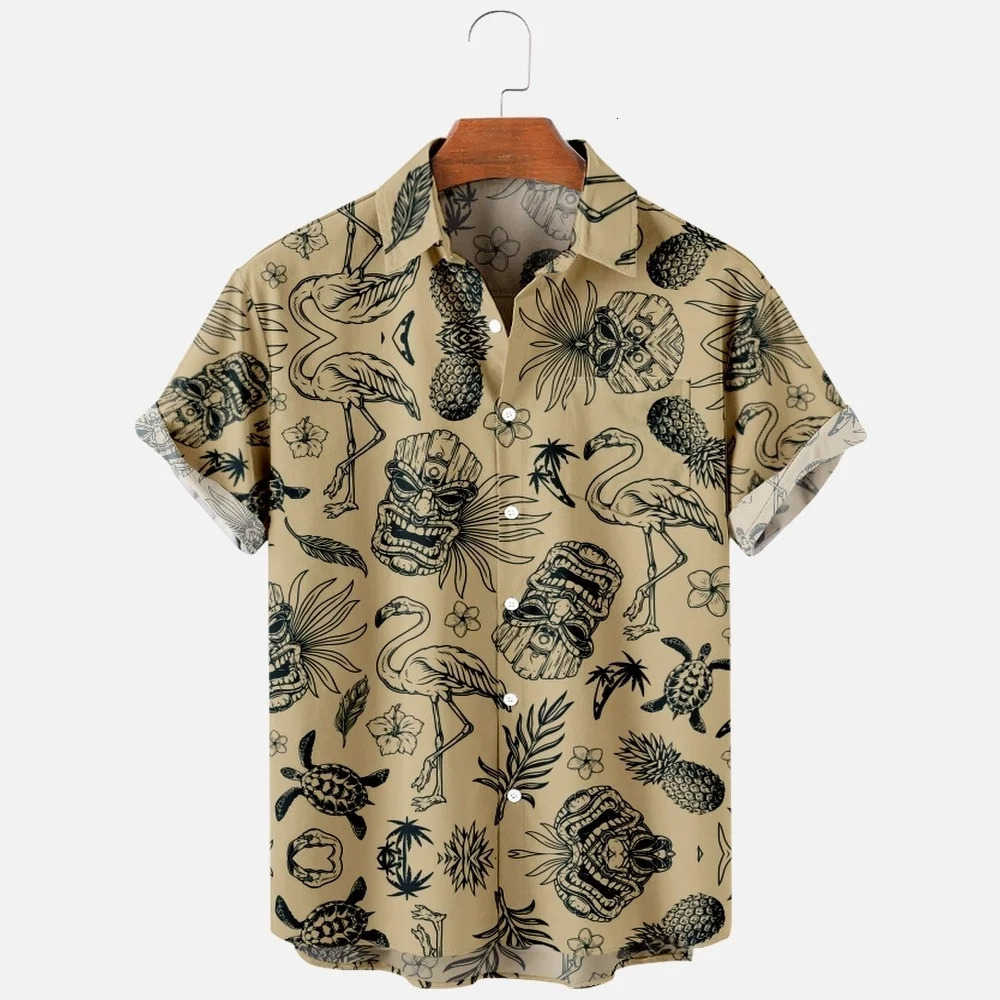 Hawaiian Harajuku 3D Printing Comfortable Casual Button Shirt Summer Mens Fashion Beach Plus Size Polo Neck Short Sleeve Shirt 240229