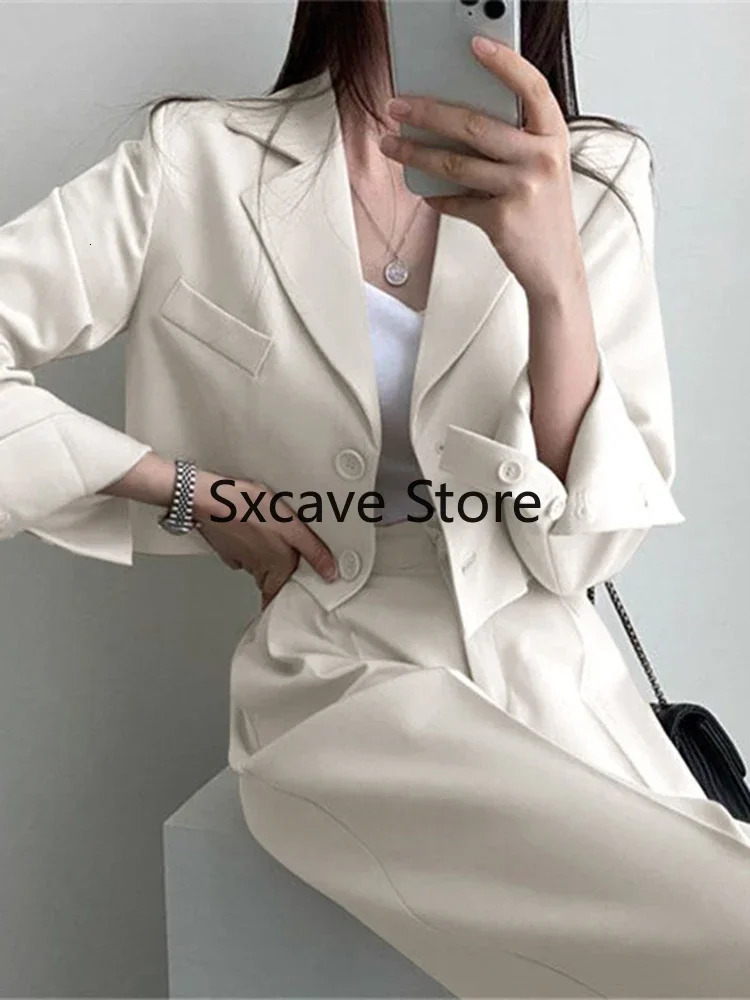 Blazer Suits Long Sleeve Fashion Coat Black High Waisted Pants Two Piece Set Outifits Fall Office Lady Korean 240226wtt