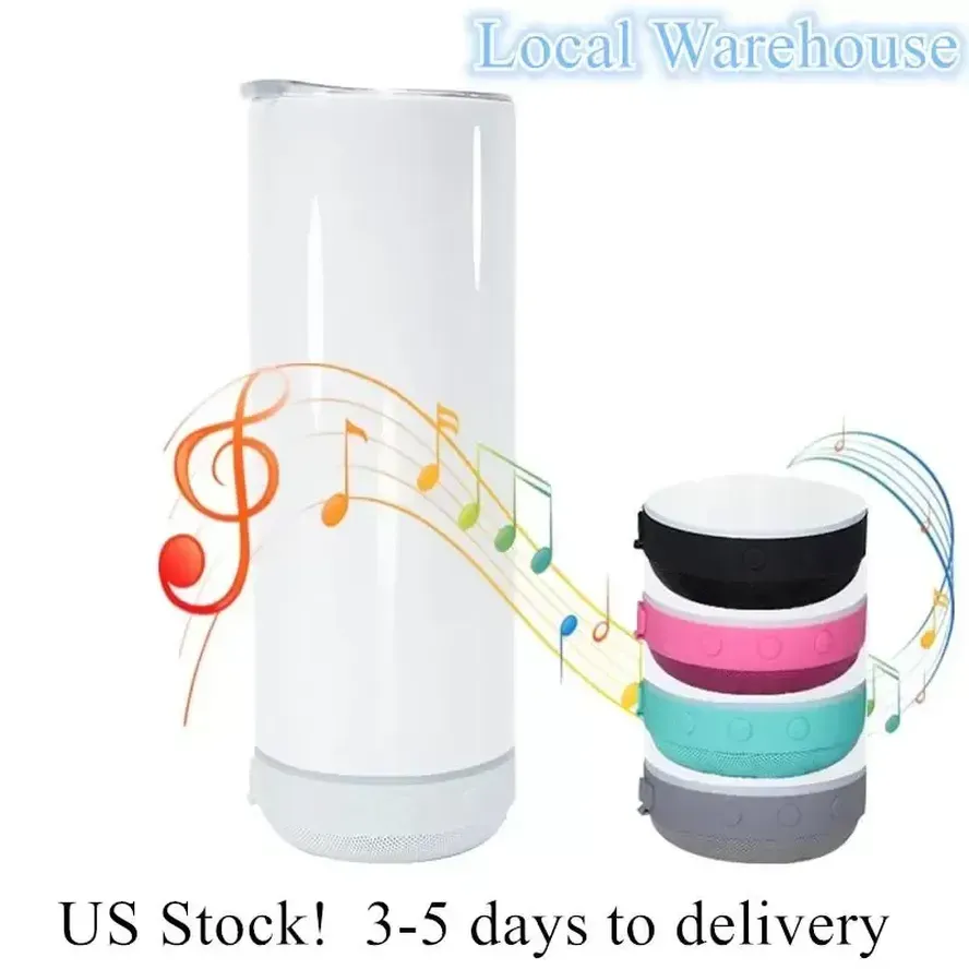 14oz Straight Sublimation Tumblers With Bluetooth Speaker Blank White Double Wall 304 Stainless Steel Insulated Coffee Mug