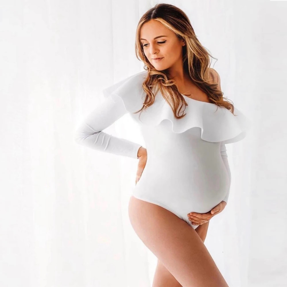 Slope Shoulder Maternity Pography Props Bodysuit Stretchy Pregnant Woman Poshoot Bodysuits 240301