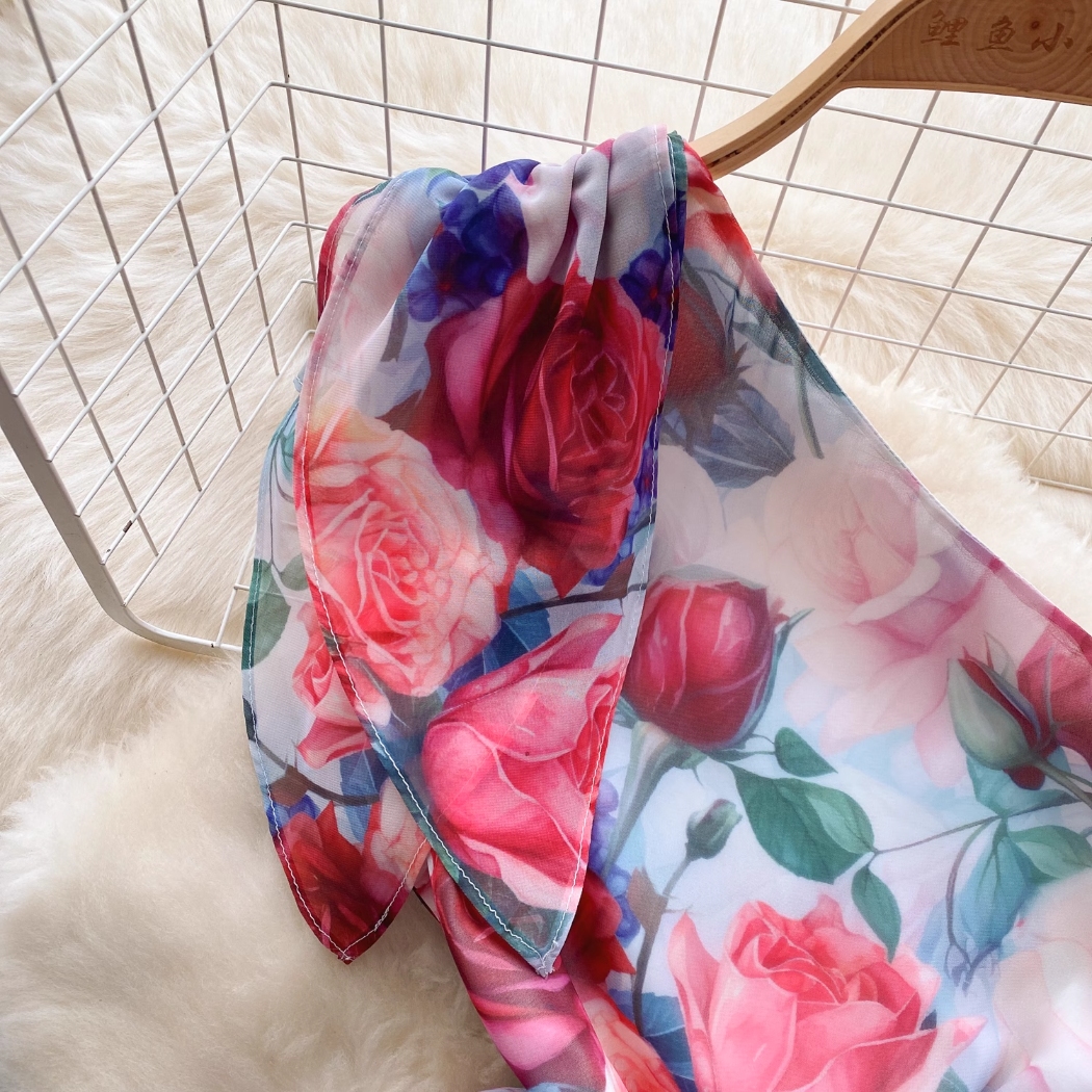 Vacation Dress 2024 Spring/Summer New Small and Popular Slant Neck Off Shoulder Heart Machine Split Long Chiffon Printed Skirt