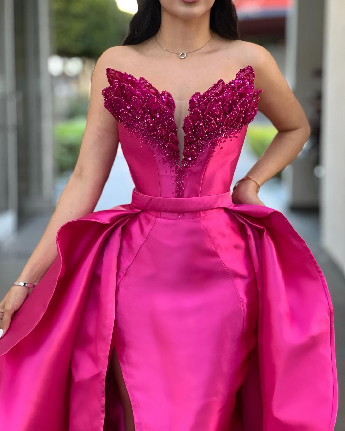 Evening Elegant Pink Sequins Neck Prom Dress Overskirt Split Formal Women Dresses For Special Ocns Pageant Robe De Soiree Es