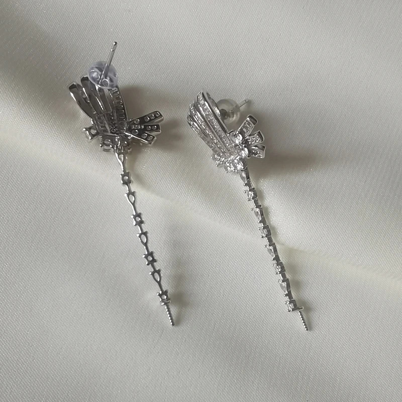 MeiBaPJ 10-11mm Natural White Rice Pearls Fashion Bow Long Chain Drop Earrings 925 Silver Fine Wedding Jewelry for Women 240301