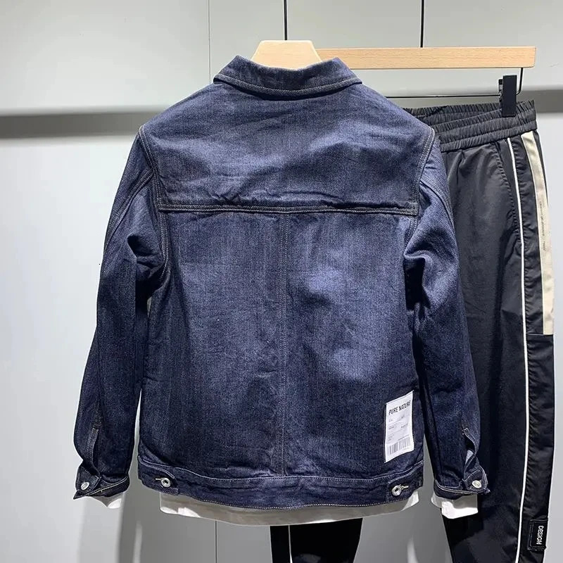Korean Fashion Patchwork Denim Jacket For Men Spring Autumn American Pockets Cargo Streetwear Trend Male Coat Mens Clothing 240223