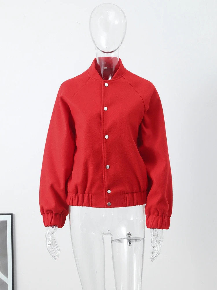 Winter Red Women Coat Casual Single Breasted Long Sleeve Female Coats Fashion Loose Oneck Streetwear Ladies Outwear 240219