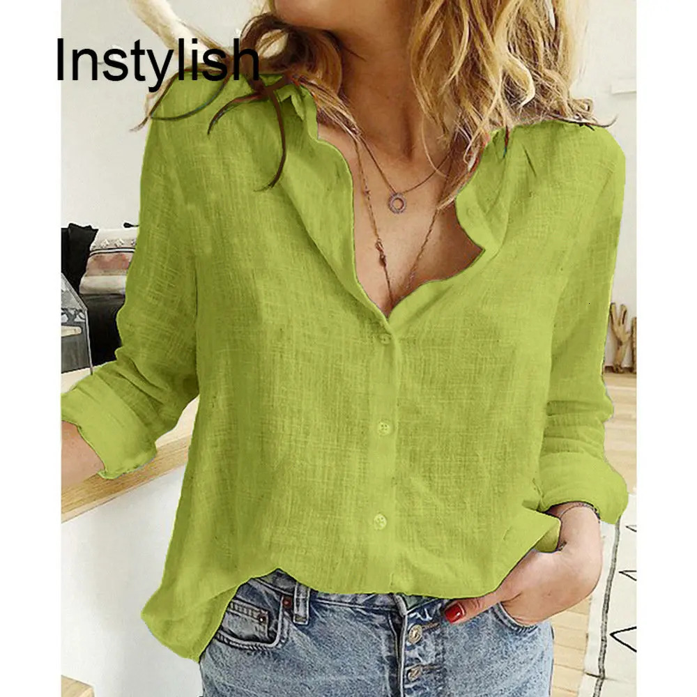 Women Casual Long Sleeve Cotton Linen Loose Shirt Elegant Solid Harajuku Lapel Blouse Vintage Oversize Tops Y2K Streetwear Tunic 240229