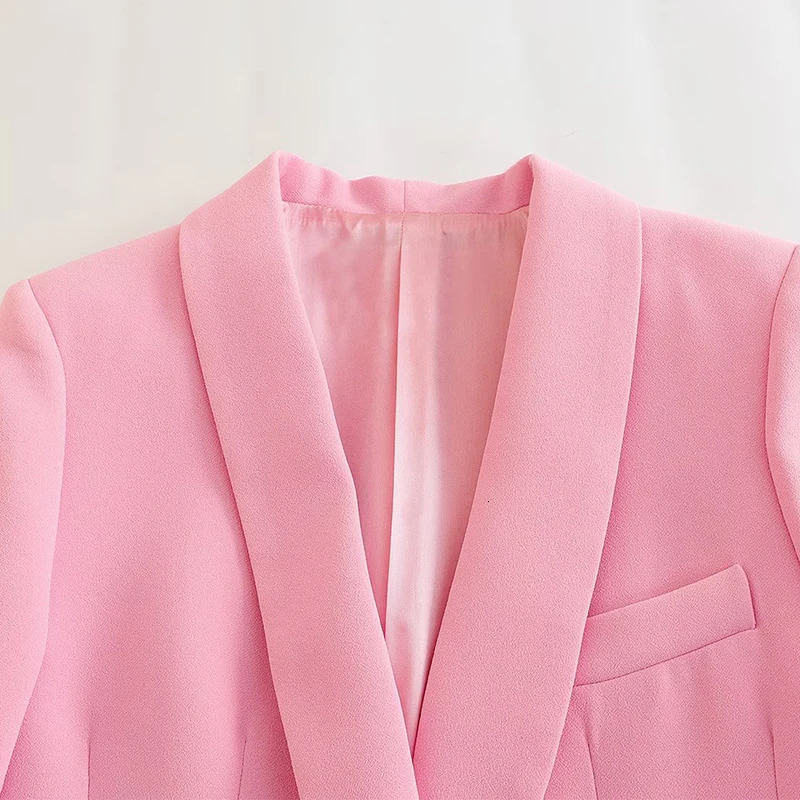 Pink Blazer Suits Long Sleeve High Waist Pants Suit Autumn Winter 2 Piece Set Office Lady Streetwear Two Clothes 240226wtt