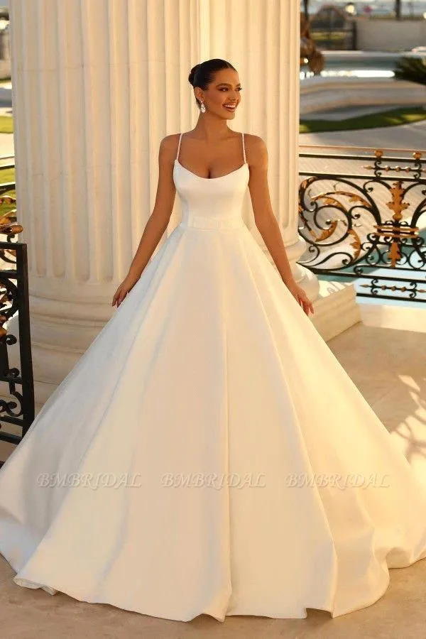 E Elegant A Satin White Ivory Wedding Dresses Sexy Backless Spagehtti Straps Bridal Gowns Maternity Dress Bc18275
