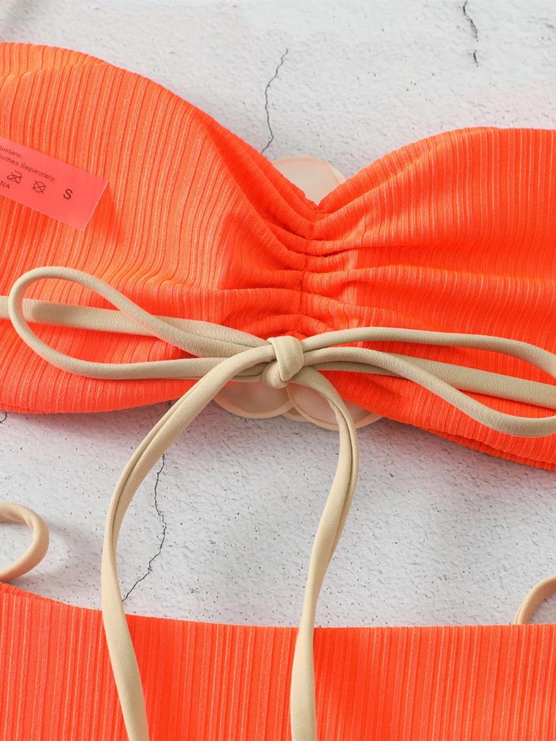 Sexy 3D Ral Bikini Set : Push Up Padded Halter Swimsuit Brazilian Orange