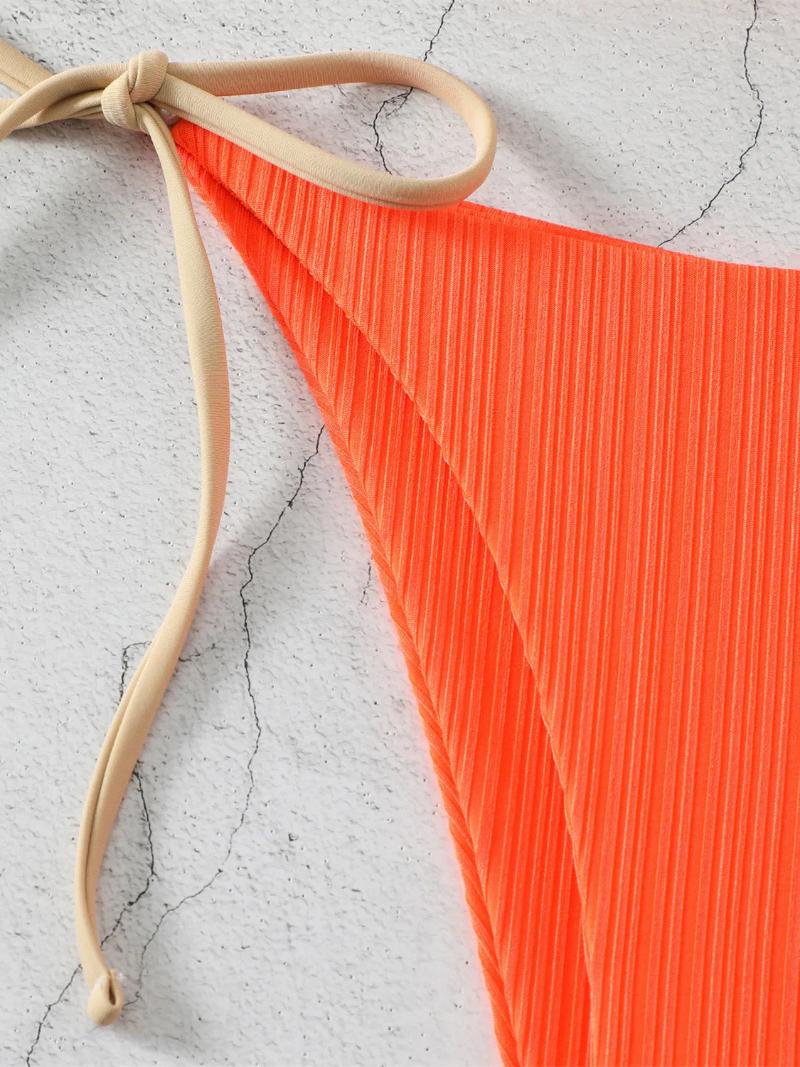 Sexy 3D Ral Bikini Set : Push Up Padded Halter Swimsuit Brazilian Orange