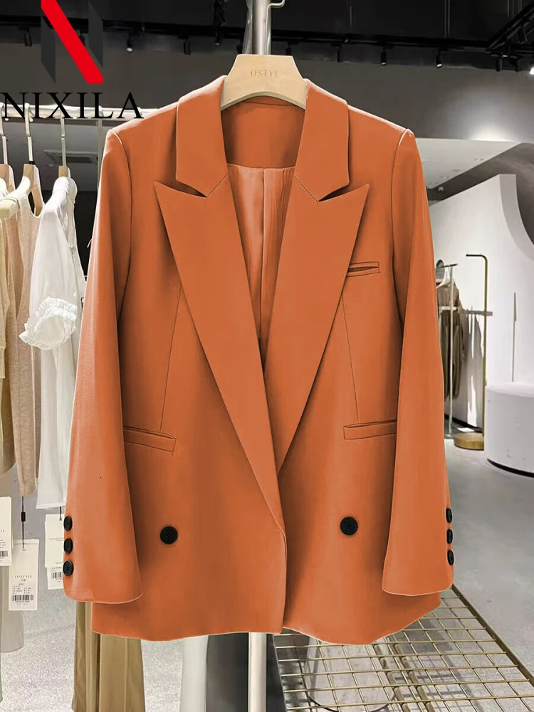 Spring Autumn Blazer Woman Outerwears Jacket Women Chic Elegant Woman Coats Office Lady Loose Fit Youthful Woman Clothes 240229