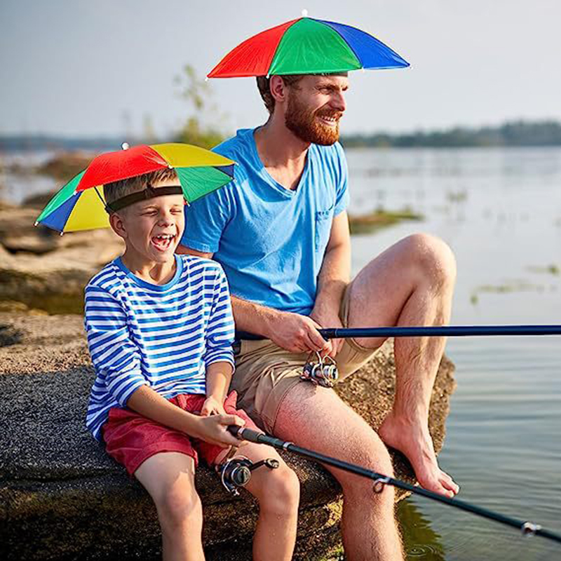 Portable Rainbow Sun Rain Umbrella Hat Foldable Outdoor Sunshade Waterproof Camping Fishing Golf Gardening Headwear Cap Beach Head Hats Hands Free Umb