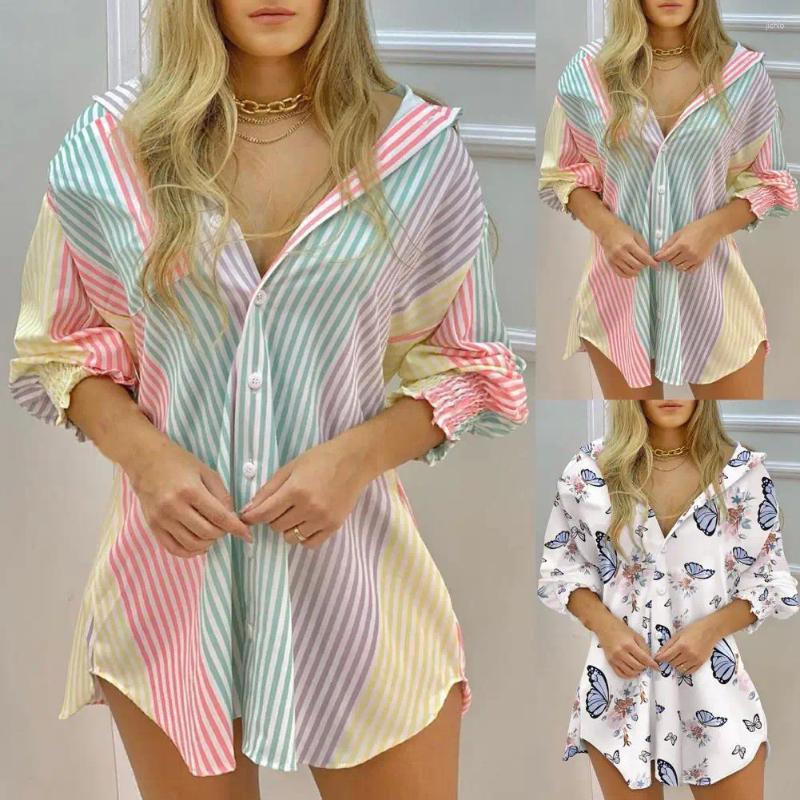 Casual Dresses Fashion Striped Long Sleeve Buttons Women Shirt Dress 2024 Summer Fall Clothes Print Tops Femme Blouses Woman Shirts