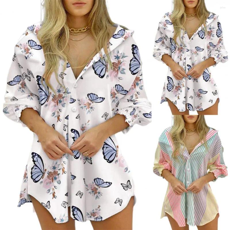 Casual Dresses Fashion Striped Long Sleeve Buttons Women Shirt Dress 2024 Summer Fall Clothes Print Tops Femme Blouses Woman Shirts