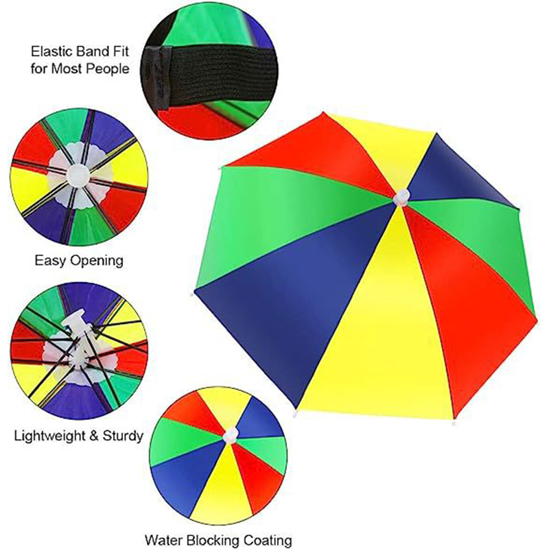 Portable Rainbow Sun Rain Umbrella Hat Foldable Outdoor Sunshade Waterproof Camping Fishing Golf Gardening Headwear Cap Beach Head Hats Hands Free Umb