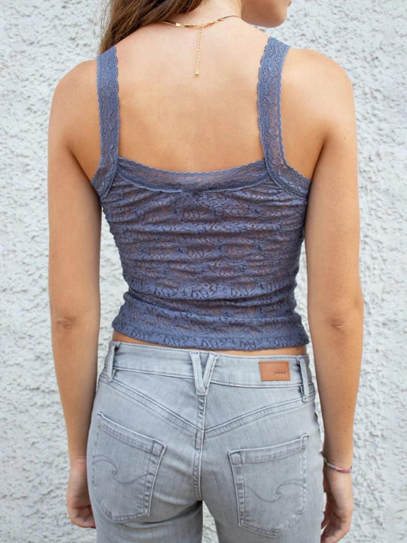 Womens T Shirts Women Y2k Sexy Lace Camisole Square Neck Floral Tank Top Slim Fit See Through Mesh Cami Going Out Clubwear