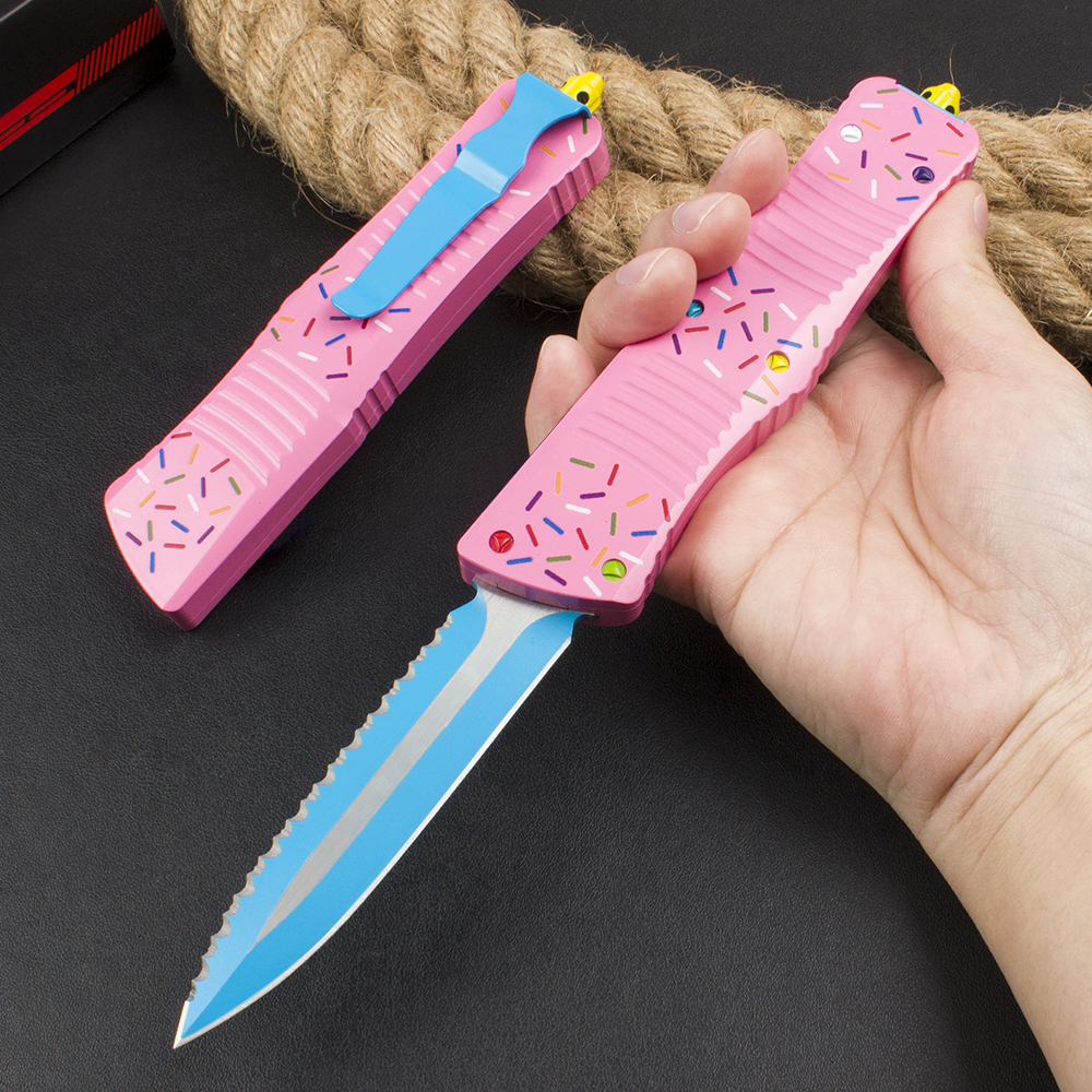 H3403 High End Tactical Knife D2 Titanium Coating Serrated Blade CNC Aviation Aluminum Handle Outdoor EDC Pocket Knives with Nylon Bag