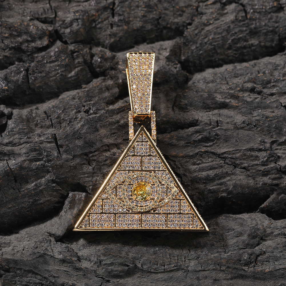 Hip Hop Vintage Pyramid Eyes Pendant Necklace Full 5A Zircon 18k Real Gold Plated Women Men Jewelry Gift