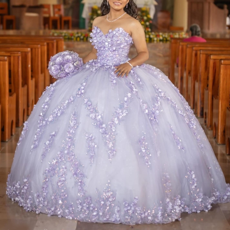 Lilac Shiny Off The Shoulder Ball Gown Quinceanera Dresses Ruffles 3D wers Appliques Lace Beads Tull With Cape Corset Vestidos De 15 Anos Sweet 16 Dre