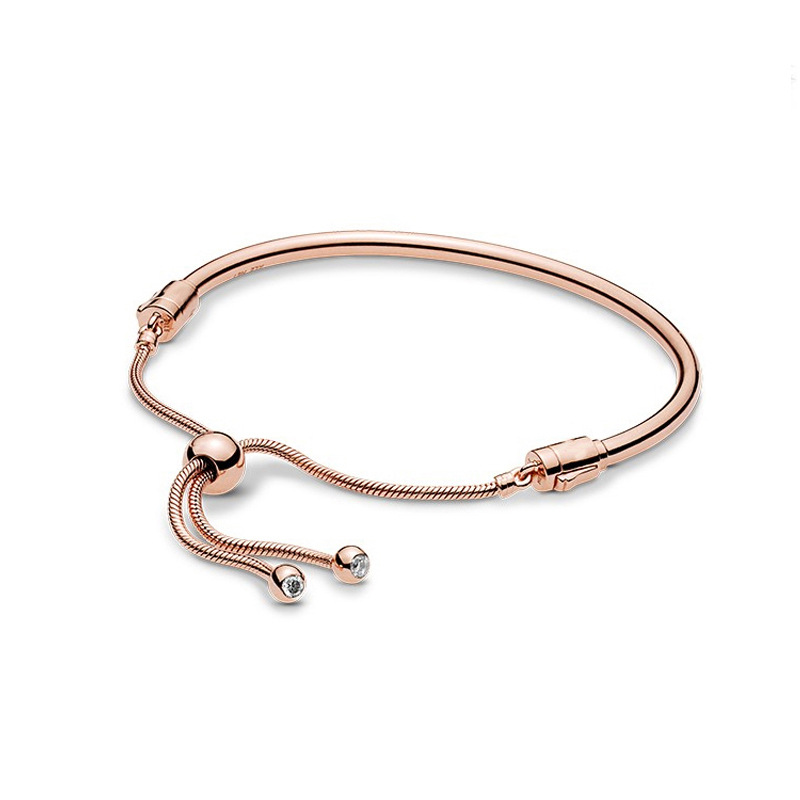 925 Sterling Silver Bracelet Light -faced Round Bead Buckle Can Adjust The Bracelet DIY Basic Bracelet Female