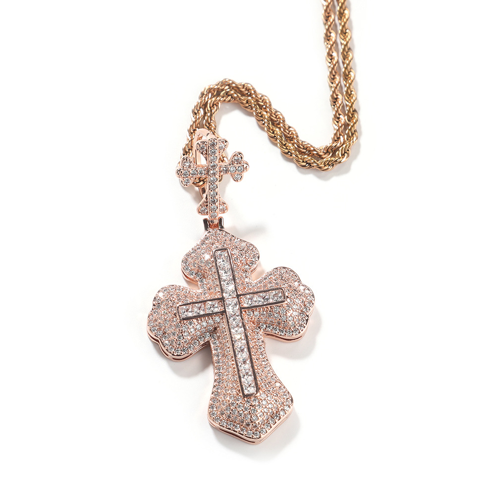 Hip Hop TopBling 5A Zircon Cross Pendant Necklace 18k Real Gold Plated Women Men Lover Couple Religion Jewelry