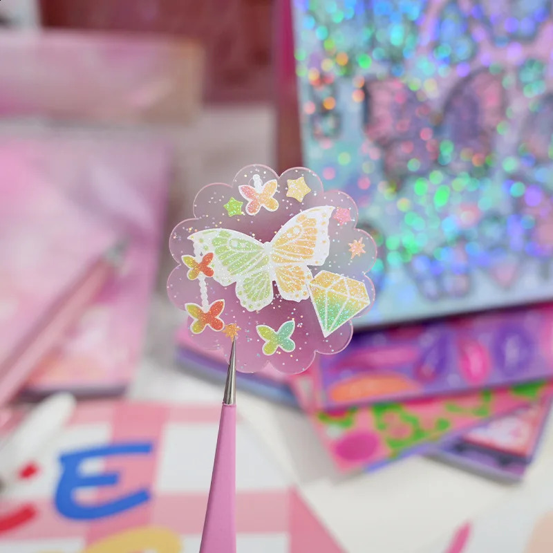 Morning Foam Romantic Star River Guka Sticker Book Cartoon Flashing Film Love Butterfly Gubrick Handmade Tent Decoration Collar 240229