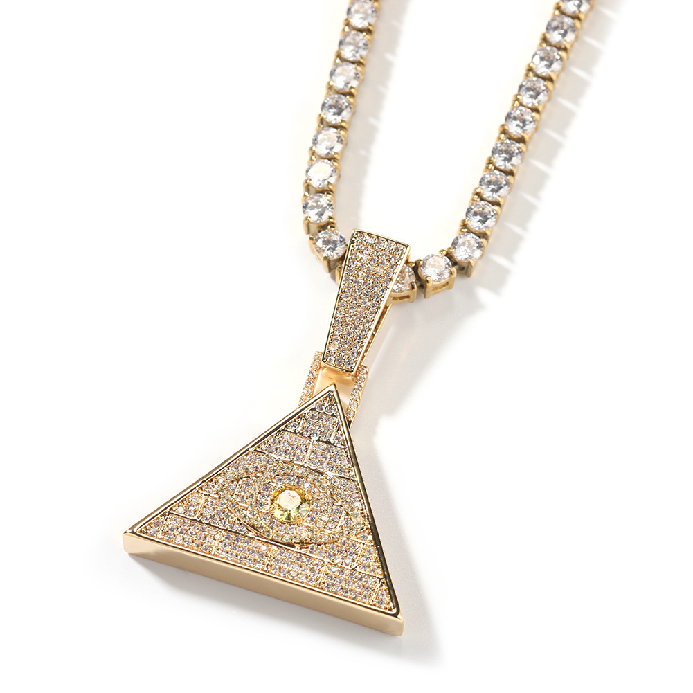 Hip Hop Vintage Pyramid Eyes Pendant Necklace Full 5A Zircon 18k Real Gold Plated Women Men Jewelry Gift