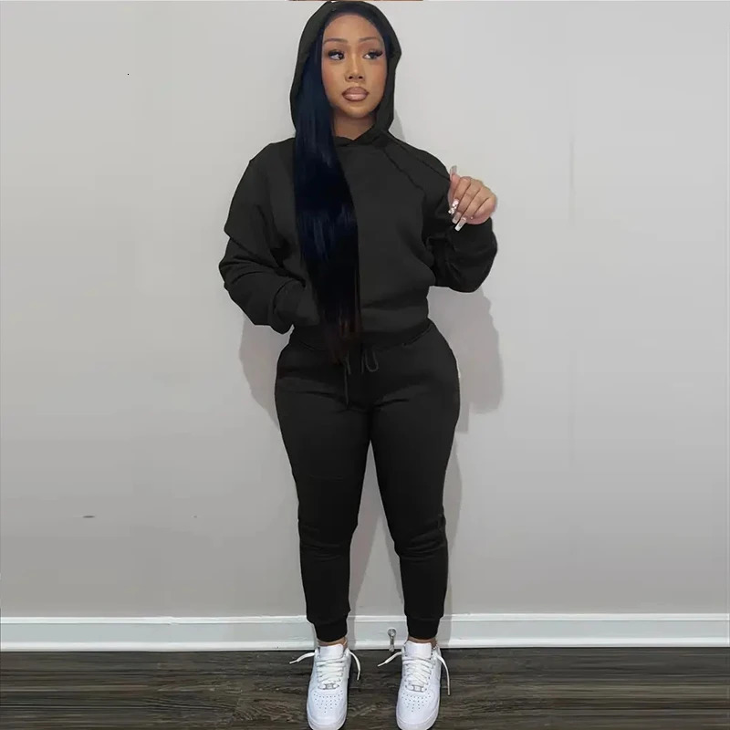 Fall Winter Women Casual Kangaroo Pocket Tracksuit Set Long Sleeve HoodieDrawstring Trousers Women Two Pieces Matching Suits 240301