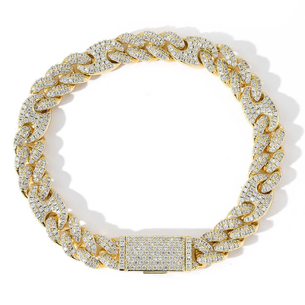 bracelet necklace moissanite Diamond Miami 10mm 15mm Wide Pig Nose Trend Bracelet Micro-inset Zircon Cuban Chain Male and female rapper Hip Hop bracel