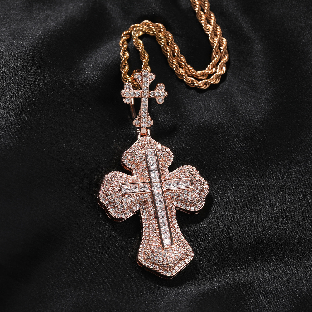 Hip Hop TopBling 5A Zircon Cross Pendant Necklace 18k Real Gold Plated Women Men Lover Couple Religion Jewelry