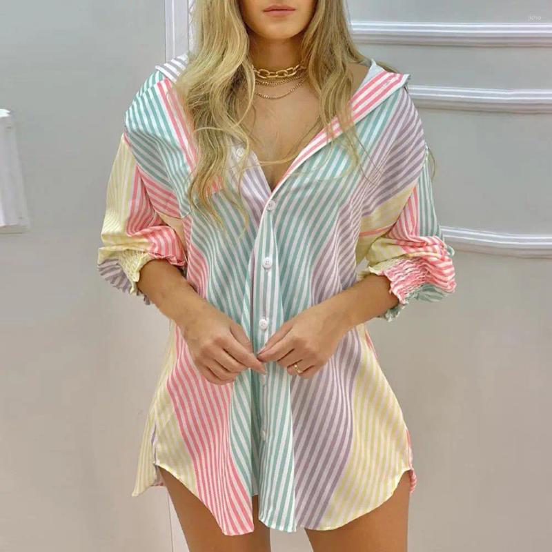 Casual Dresses Fashion Striped Long Sleeve Buttons Women Shirt Dress 2024 Summer Fall Clothes Print Tops Femme Blouses Woman Shirts