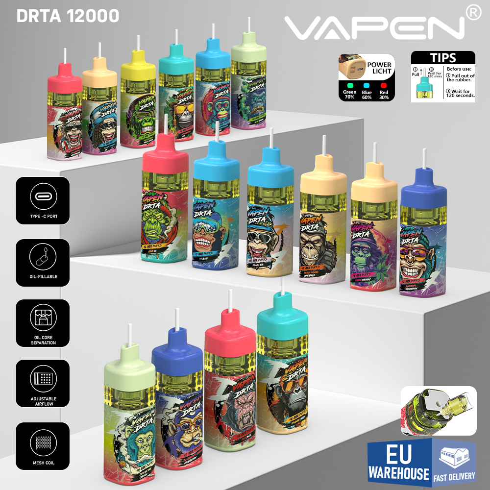 Original Vapen DRTA 12000 PUFFS Disposable VAPE Electronic Cigarette rechargeable Prefilled Refilling Open System Pure Flavor 12K Puff Vapes pod Fast Delivery