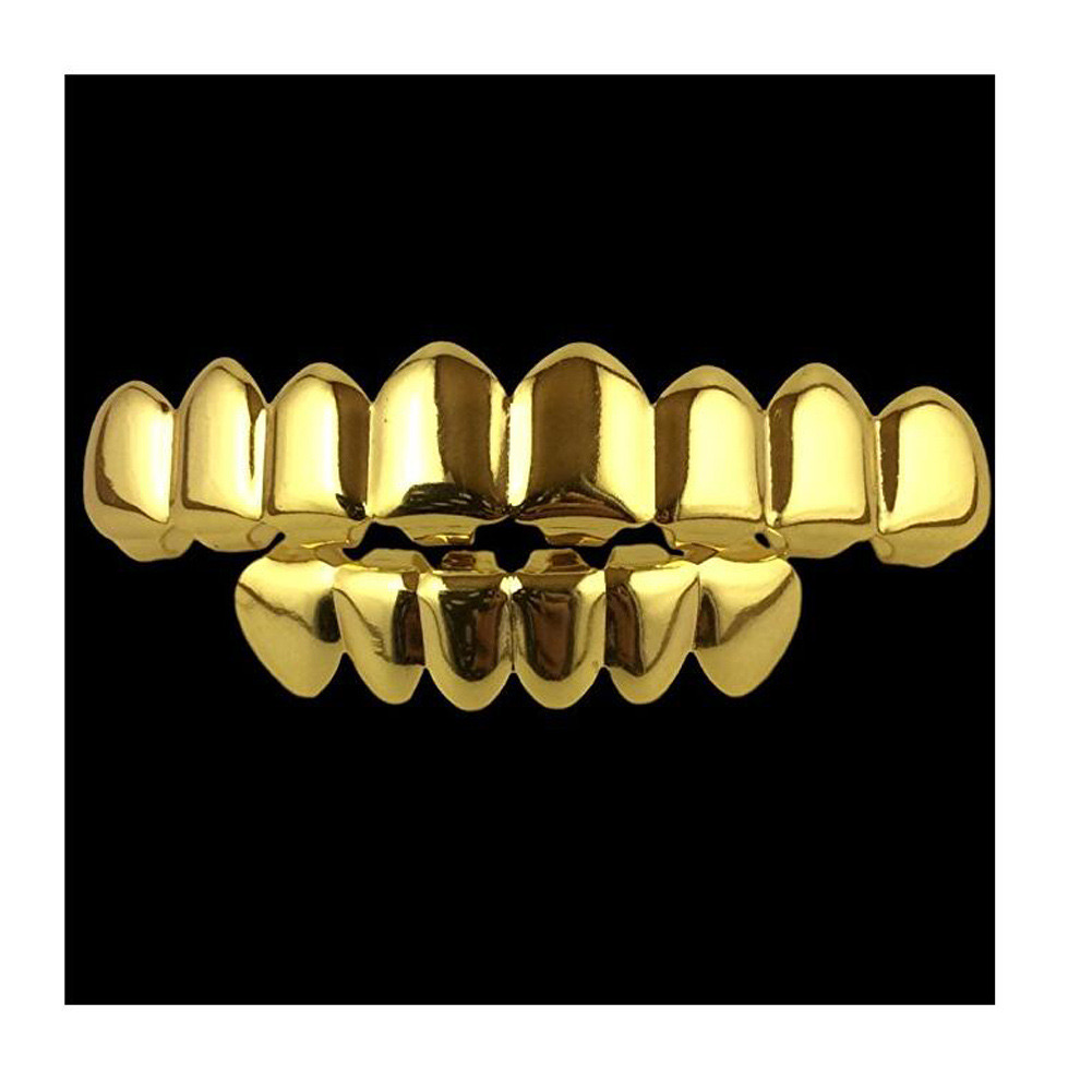 Gold Iced Out CZ Mouth Teeth Grillz Caps Top Bottom Grill Set Women Vampire Grills Rock Punk Rapper Accessories for Men Hiphop Jewelry
