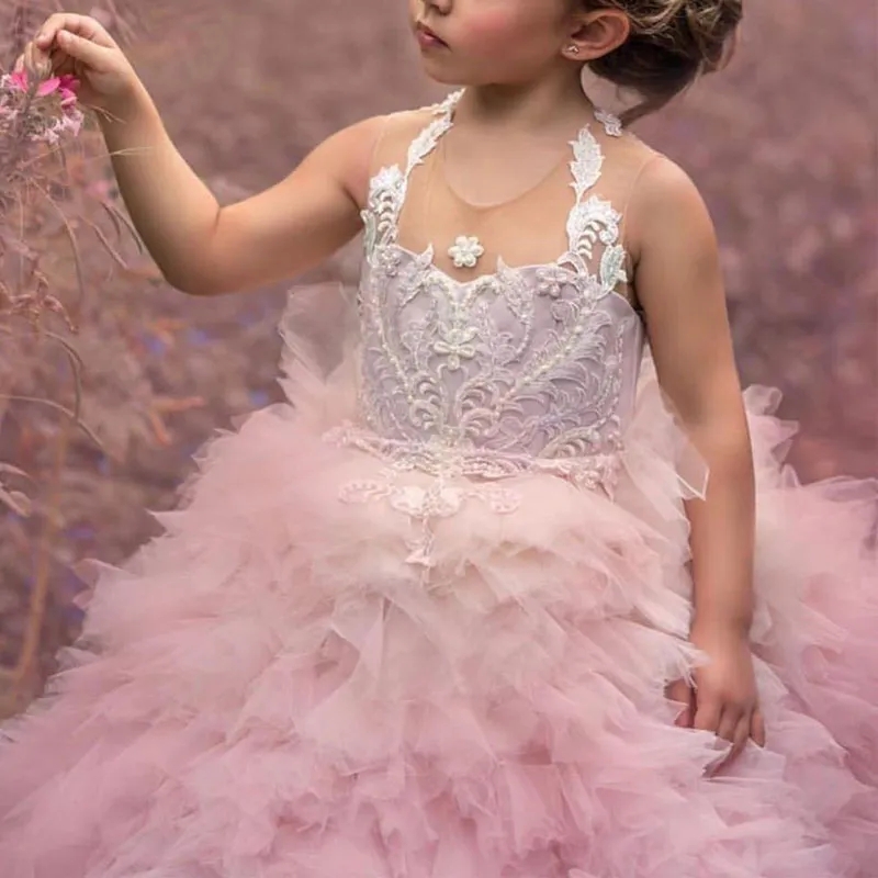 Glamorous Colorful Tier Ruffles Pageant Cute Sheer O Neck Appliques Sequins Button Back Wer Girls Dresses Formal Kids