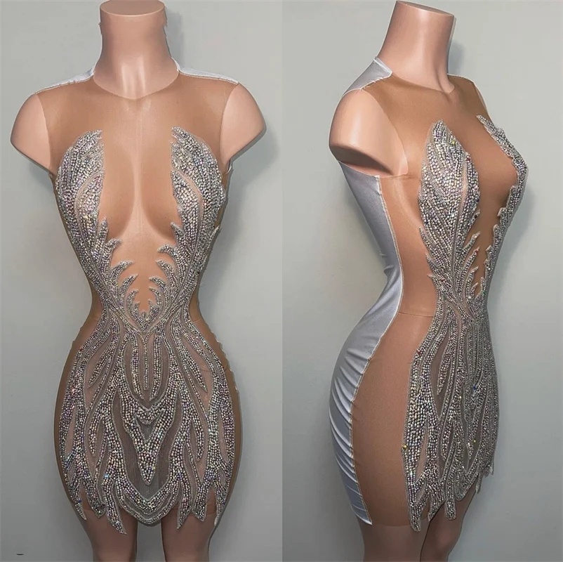 Sparkly Diamonds Sier Short Prom Dresses Glitter Beads Crystals Rhinestones Birthday Tail Party Gown Homecoming