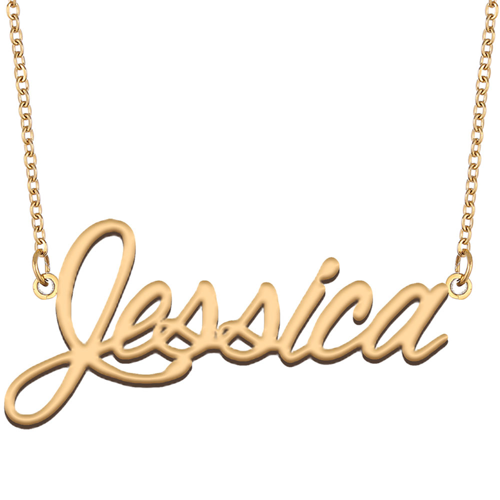 Jessica Personalized Name Necklace for Women Stainless Steel Nameplate Necklaces – 18K Gold Plated Minimalist Jewelry Gift for Wife Her