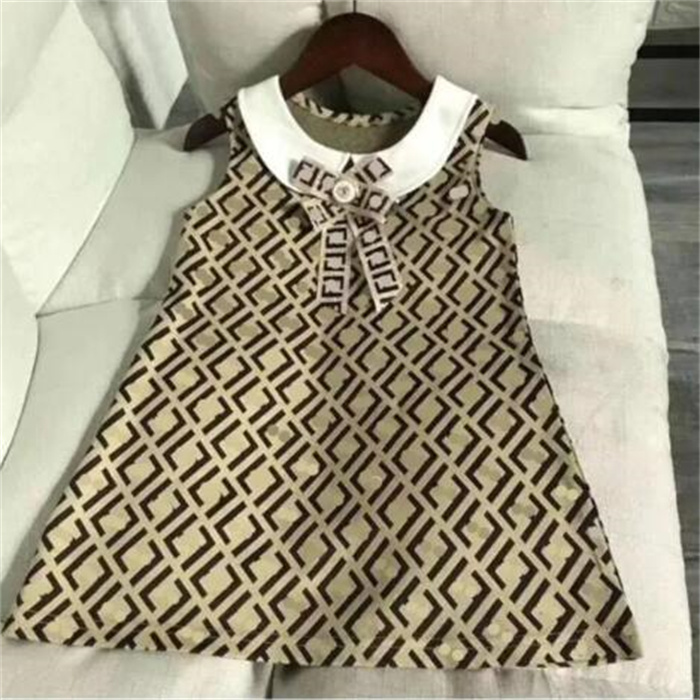 Designer Girls Sleeveless Dress With Bowtie Letters Printed Girl Baby Vest Dresses Kids Princess Skirts Summer Children Clothes
