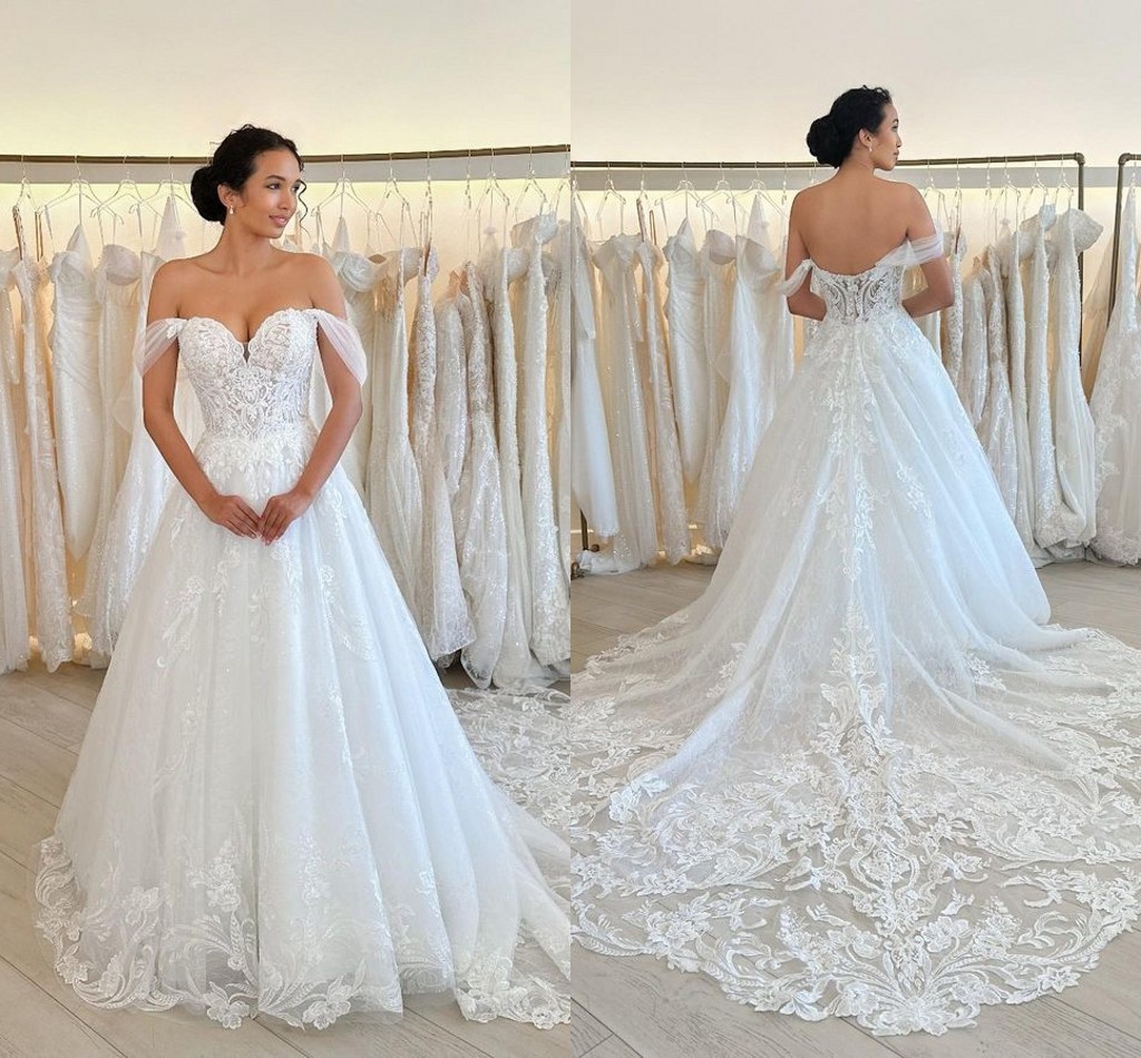 Size Gorgeous Plus A E Wedding Dresses For Bride Off Shoulder Sweetheart Satin Pleats Draped Backless Court Train Bridal Gowns Second Reception Dress 
