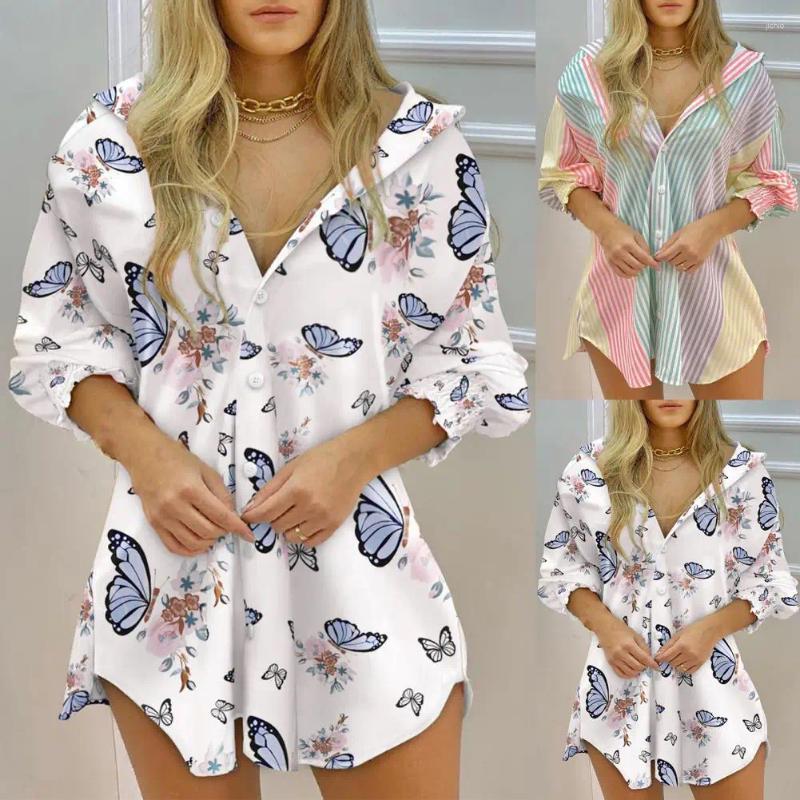 Casual Dresses Fashion Striped Long Sleeve Buttons Women Shirt Dress 2024 Summer Fall Clothes Print Tops Femme Blouses Woman Shirts