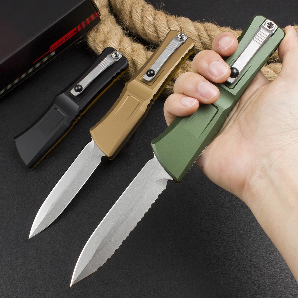 High End Tactical Knife D2 Stone Wash Blade CNC Aviation Aluminum PEI Handle Outdoor EDC Pocket Knives with Nylon Bag