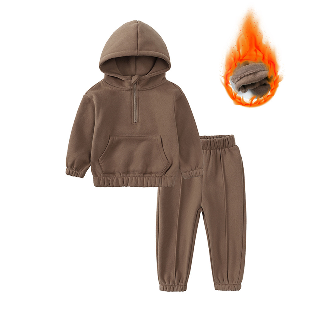 O85 Kids 3D Logo Hoodies Pants Sets Thick Full Zip Up Hoodies Break Line Laidback Streetwear two-piece set