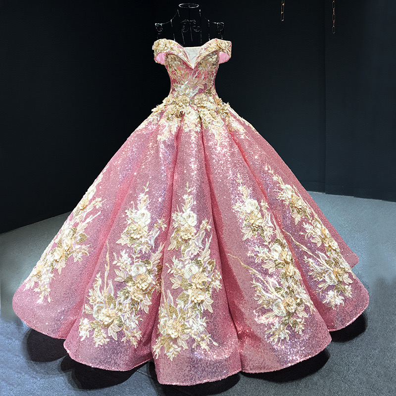 2024 new sparkle ball gown wedding dress sexy off shoulder 3D Lace embroidery beaded vestido novia gold sequined bridal gowns sequins boho robes de ma