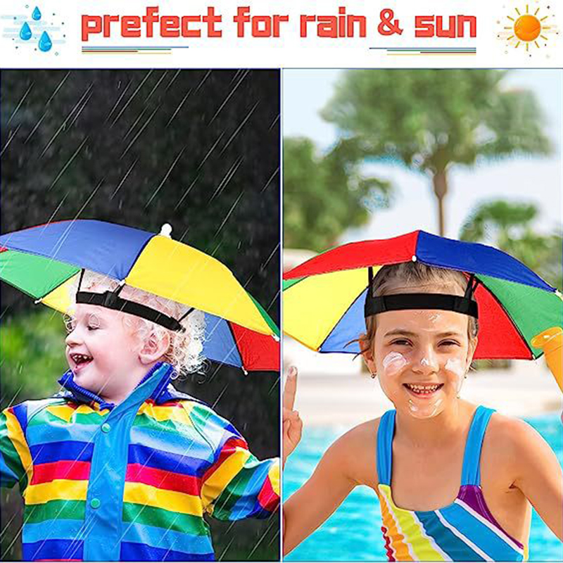 Portable Rainbow Sun Rain Umbrella Hat Foldable Outdoor Sunshade Waterproof Camping Fishing Golf Gardening Headwear Cap Beach Head Hats Hands Free Umb