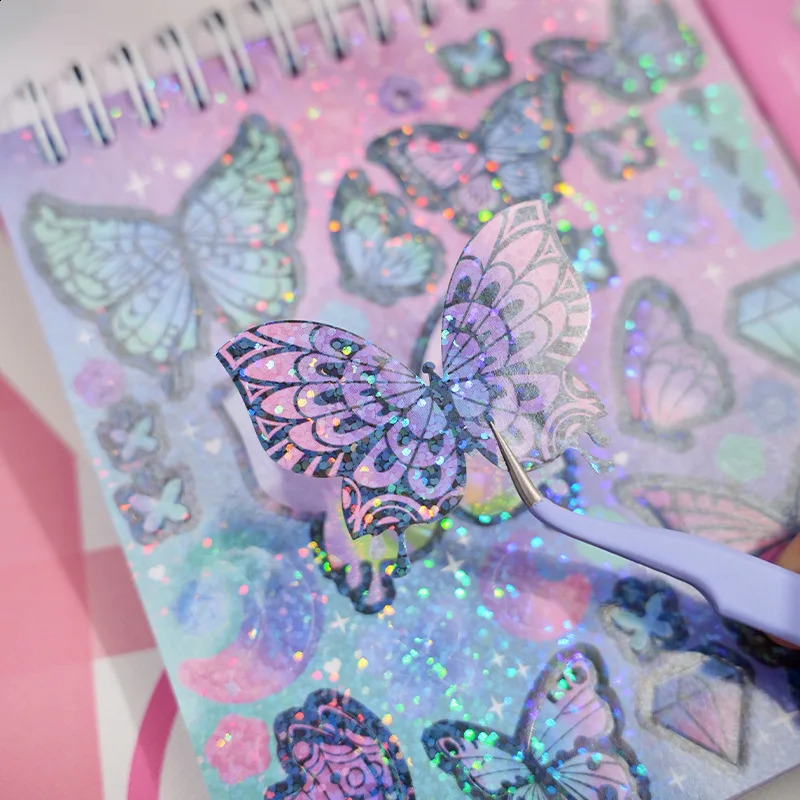 Morning Foam Romantic Star River Guka Sticker Book Cartoon Flashing Film Love Butterfly Gubrick Handmade Tent Decoration Collar 240229