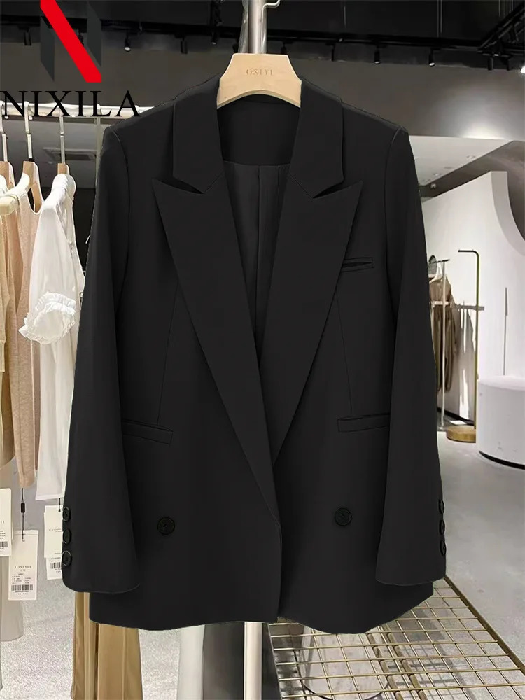 Spring Autumn Blazer Woman Outerwears Jacket Women Chic Elegant Woman Coats Office Lady Loose Fit Youthful Woman Clothes 240229