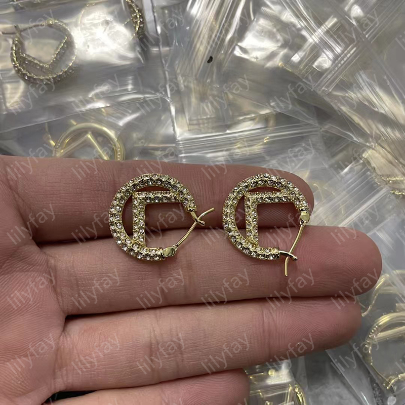 Women Hoop Earrings Premium Gold Diamond Earring Designer Stud Luxury Hoops Brand Letters Design Earring Fashion Ladies Jewelry Wedding Gifts With Box Hot -3