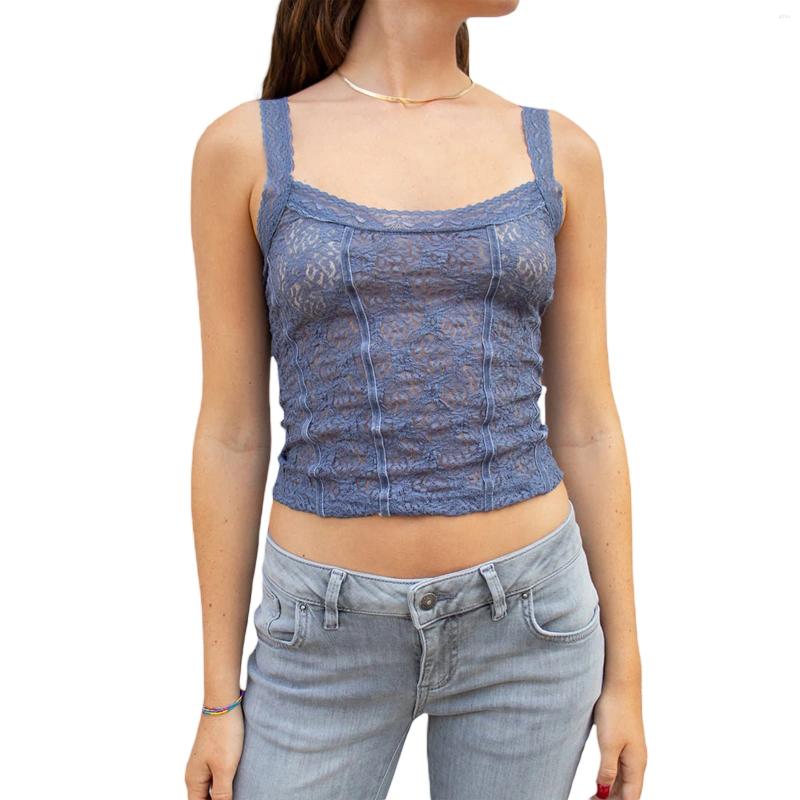 Womens T Shirts Women Y2k Sexy Lace Camisole Square Neck Floral Tank Top Slim Fit See Through Mesh Cami Going Out Clubwear