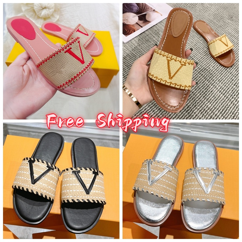free shipping Sandals Designer Flat Luxury Slippers Women's Embroider Sandal Fashion flip flop Letter Slipper for Women Summer Beach Slide Ladies Low Heel Shoes