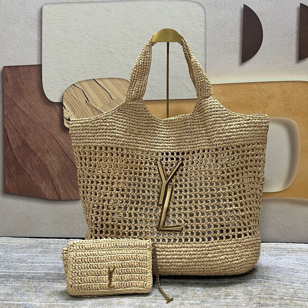 1: 1 Top straw Tote Bag Lafite Grass Handbag Pure Handmade Woven Handbag Enlarged Version with Logo Crochet Technique Woven Ultra Light and Large Capacity Model 698651